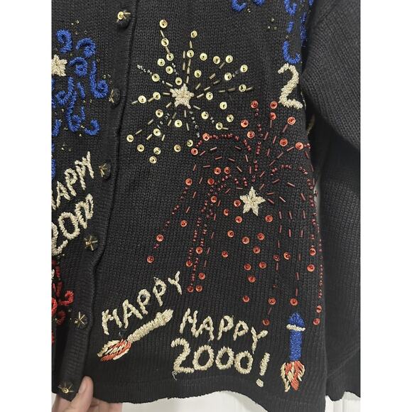Tiara VTG Y2K Year 2000 Happy New Year Millennium Sweater Tiara Women Large - Picture 6 of 9